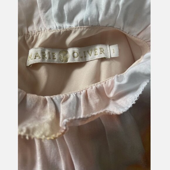 Marie Oliver Silk Blend Watercolor Flutter Sleeve Tiered Dress Women's size L - Picture 4 of 9